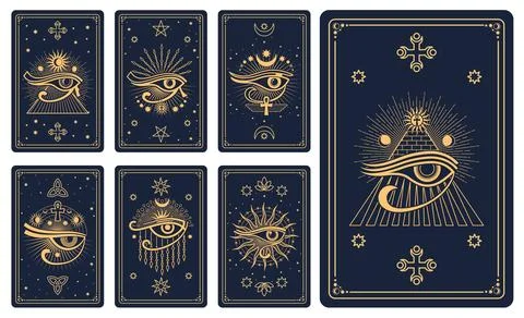 Magic tarot cards with esoteric and occult symbols 스톡 일러스트
