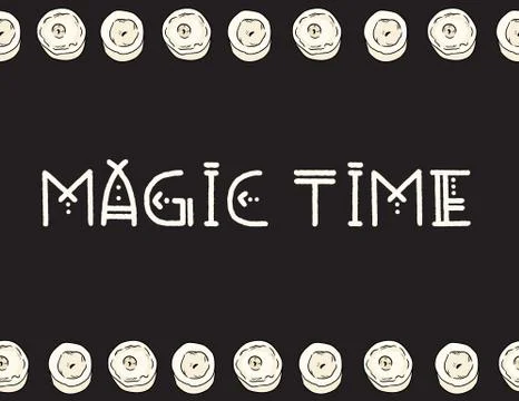 Magic time candles in comic style doodles top view on black background. Lette Illustrazione stock