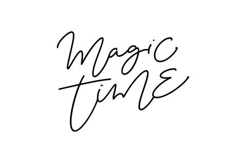 Magic time. Christmas text with brush calligraphy. Vector black with white fo Stock Illustration