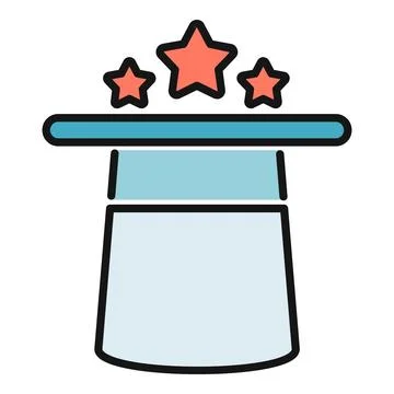 Magic top hat appearing stars flat icon style Stock Illustration