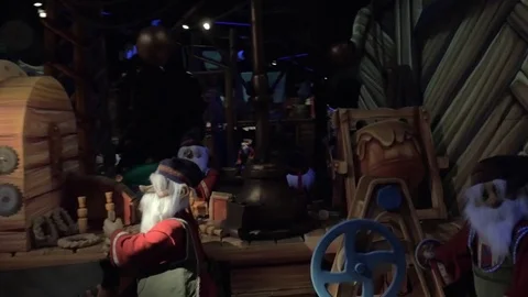 Magic Train ride in elves workshop. Santa Park in Rovaniemi, Finland Stock Footage 80177226