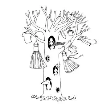 Magic tree with clothes. Stock Illustration