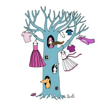 Magic tree with clothes Stock Illustration