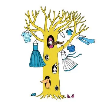 Magic tree with clothes Stock Illustration
