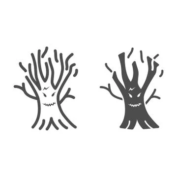 Magic tree line and solid icon, Halloween concept, Spooky silhouette of 库存插图