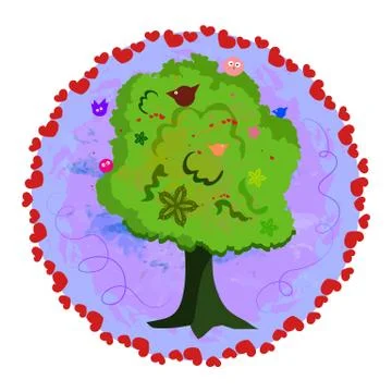 Magic tree with singing birds. Love Stock Illustration
