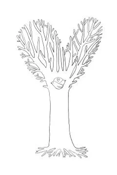 Magic Tree. Two little birds in the hollow Stock Illustration