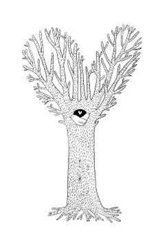 Magic Tree. Two little birds in the hollow Illustrazione stock