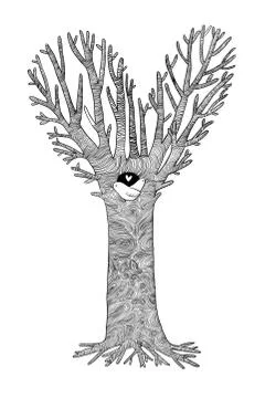 Magic Tree. Two little birds in the hollow Stock Illustration