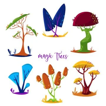 Magic trees set. Isolated elements. Stock Illustration