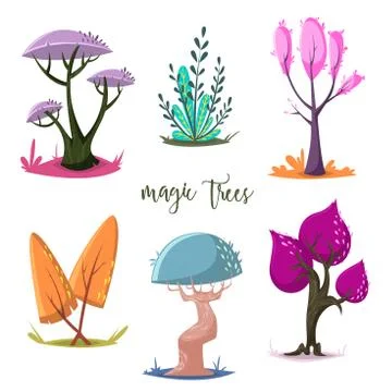 Magic trees set. Isolated elements. Stock Illustration