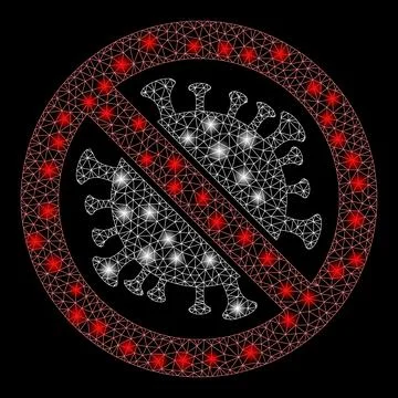 Magic Triangular Network Mesh Stop Coronavirus Icon with Lightspots Ilustração Stock