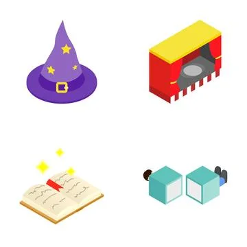 Magic tricks and illusion performance isometric icons Stock Illustration