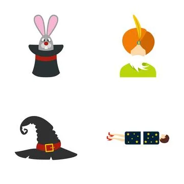 Magic tricks and illusionist performance flat icons Stock Illustration