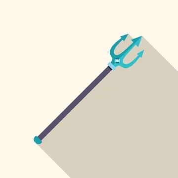 Magic trident with turquoise blades and long handle casting shadow Illustration