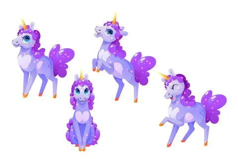 Magic unicorn cartoon character cute pony or horse Stock Illustration