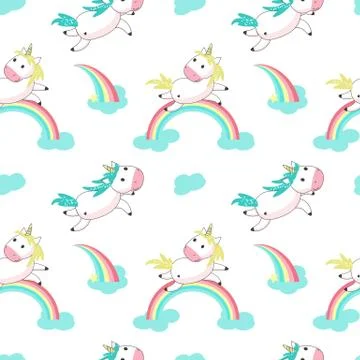 Magic unicorn with rainbow vector seamless pattern Stock Illustration