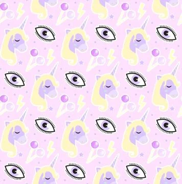 Magic Unicorn seamless pattern. Modern fairytale endless textures, magical .. Stock Illustration