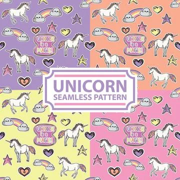 Magic Unicorn Seamless Pattern Style Stock Illustration
