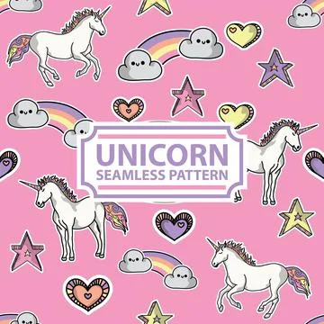 Magic Unicorn Seamless Pattern Style Lite Stock Illustration