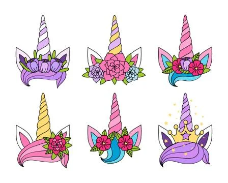 Magic unicorn tiaras set 스톡 일러스트