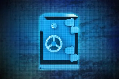 Magic vault on blue shiny pixel grid screen modern technology illustration Stock Illustration