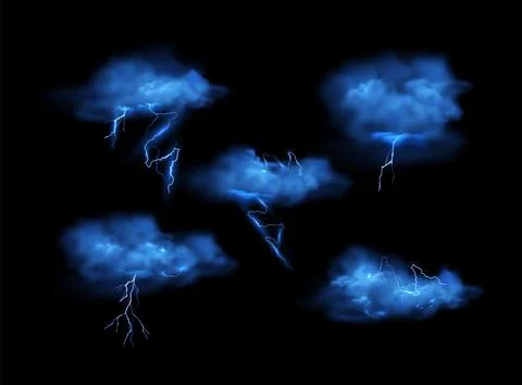 Magic vector illustration of thunder and smog on isolated black background. Stock Illustration