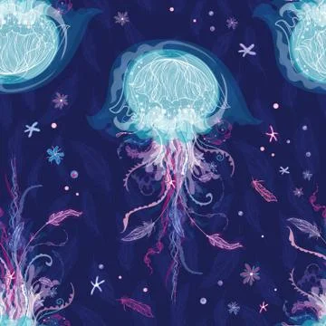 Magic Vector Jellyfish Pattern 스톡 일러스트