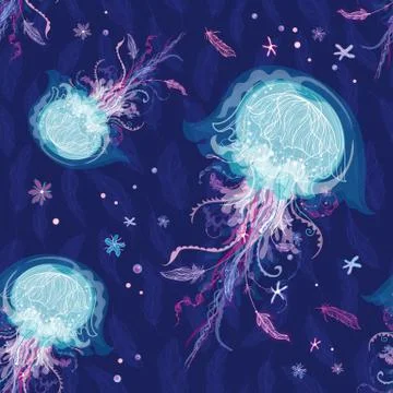 Magic Vector Jellyfish Pattern Stock Illustration