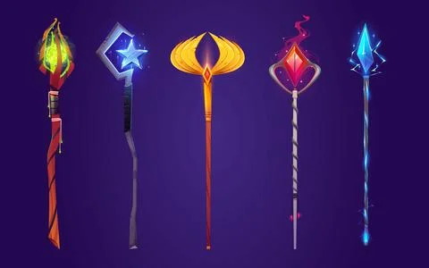 Magic vector staff, wizard game fantasy stick Stock Illustration