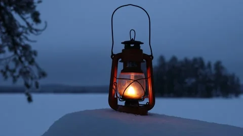 Magic vintage lantern in winter landscape. Stock Footage 147044255