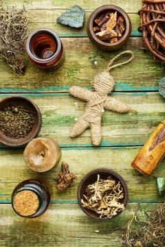Magic voodoo doll for ritual Stock Photos
