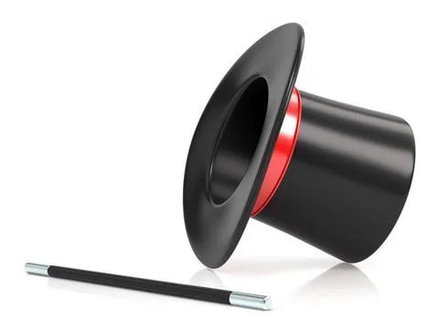 Magic wand and hat. 3D Magic wand and hat. 3D render illustration isolated... Foto stock