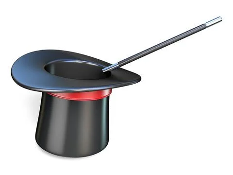 Magic wand and hat 3D Magic wand and hat 3D render illustration isolated o... Foto stock