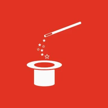 The magic wand and hat icon. Trick symbol. Flat Illustrazione stock
