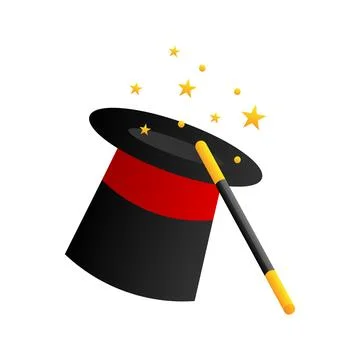 Magic wand and hat icon. Vector illustration Stock Illustration