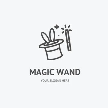 Magic Wand and Hat Sign Thin Line Icon Emblem Concept. Vector Illustrazione stock