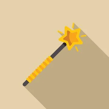 Magic wand casting a spell with glowing star and long shadow Ilustração Stock