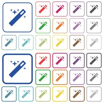 Magic wand color outlined flat icons Stock Illustration