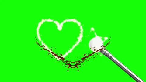 Magic wand drawing sparkling heart shape on green screen with leaves trail Vidéo 344714186