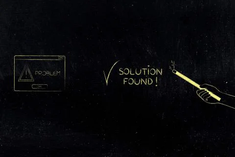 Magic wand finding a solution for a problem in pop-up alert Illustrazione stock