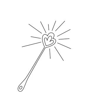 Magic wand hand drawn simple outline doodle vector illustration, magic concep Stock Illustration