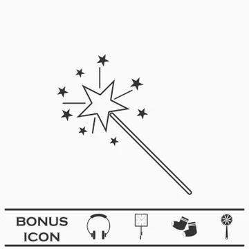 Magic wand icon flat. Stock Illustration