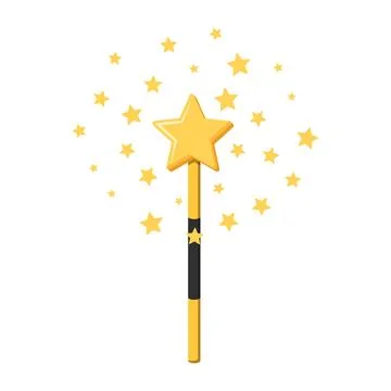 Magic wand icon in flat style. Fairy golden rod vector illustration on isol.. Stock Illustration