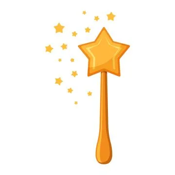 Magic wand icon in flat style. Fairy golden rod vector illustration on isol.. Stock Illustration