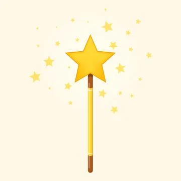 Magic wand icon in flat style. Fairy golden rod vector illustration on isol.. Stock Illustration