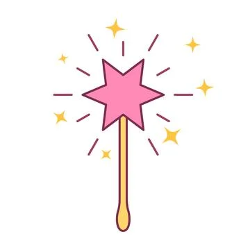 Magic wand icon in flat style. Fairy golden rod vector illustration on isol.. Stock Illustration