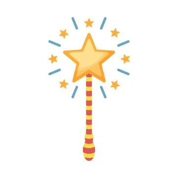 Magic wand icon in flat style. Fairy golden rod vector illustration on isol.. Stock Illustration