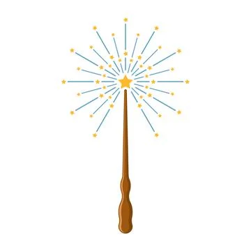 Magic wand icon in flat style. Fairy golden rod vector illustration on isol.. Stock Illustration