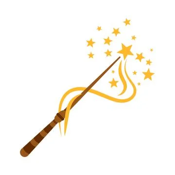 Magic wand icon in flat style. Fairy golden rod vector illustration on isol.. Stock Illustration